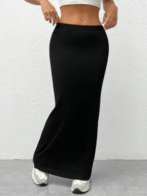 Cherry Vibes Falda de punto negra ajustada a la rodilla