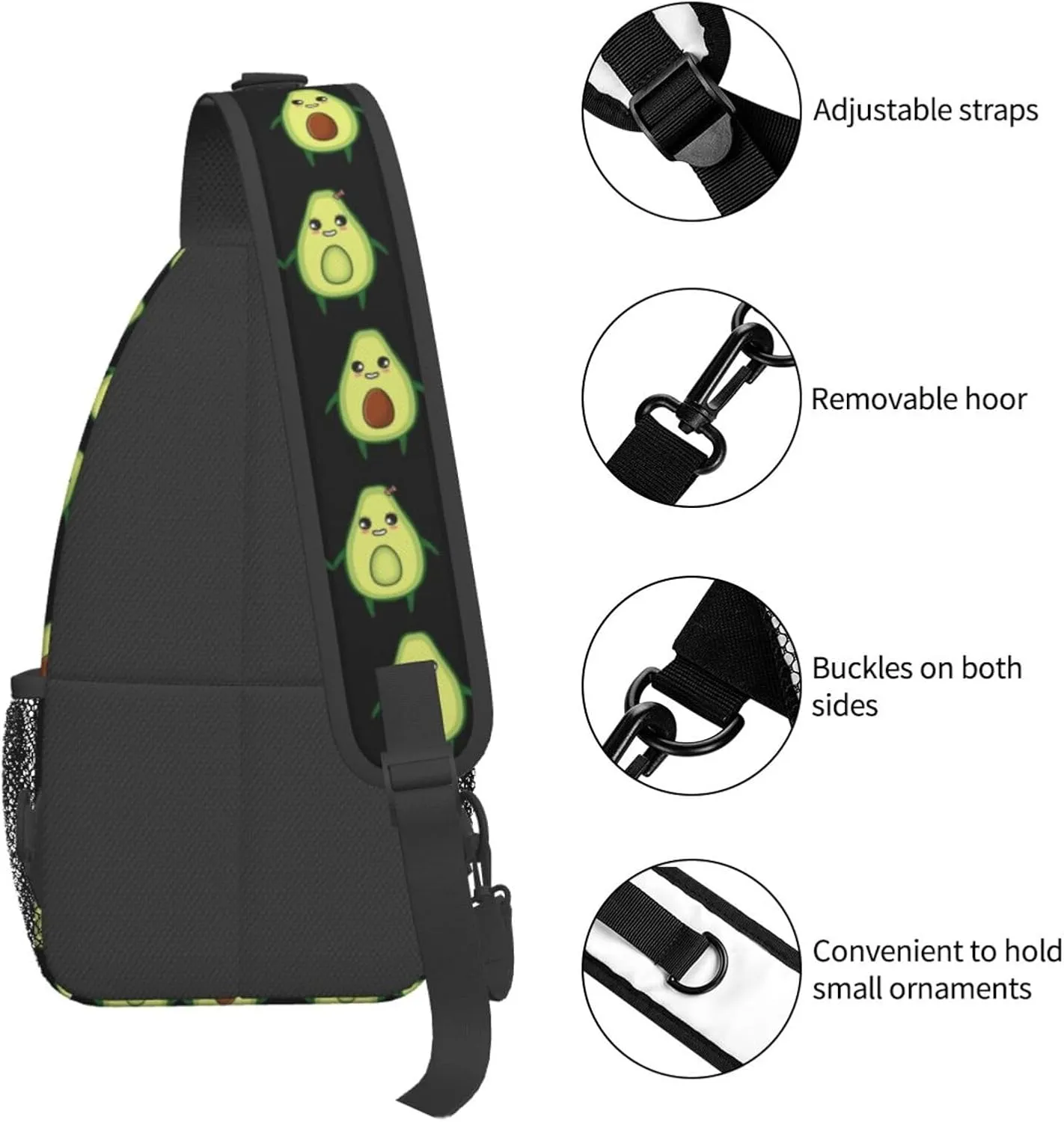 Chest Bag for Men Women for Cute Avocado Lovers Sling Shoulder Backpack Large Capacity Crossbody with Adjustable Shoulder Strap