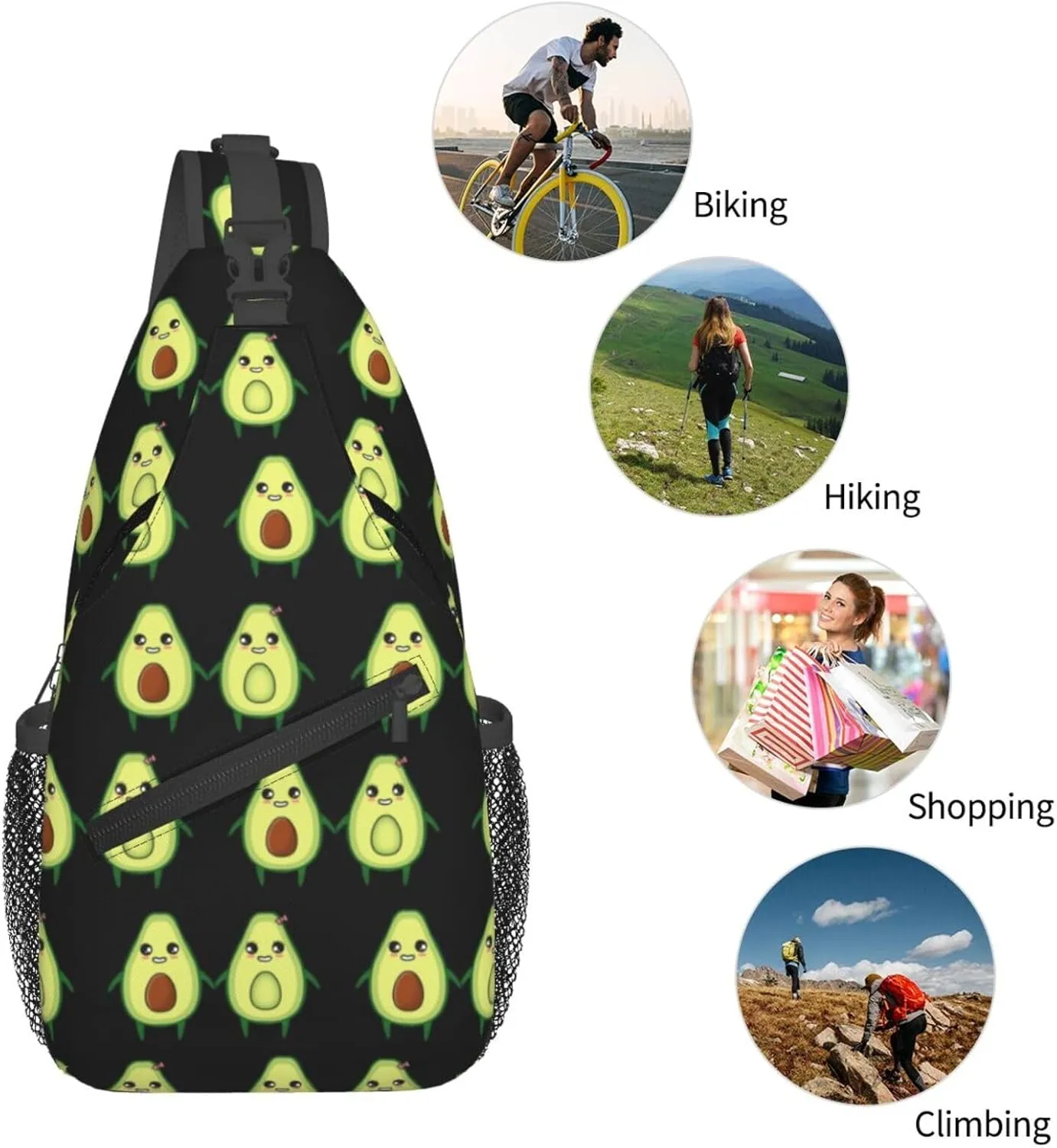 Chest Bag for Men Women for Cute Avocado Lovers Sling Shoulder Backpack Large Capacity Crossbody with Adjustable Shoulder Strap