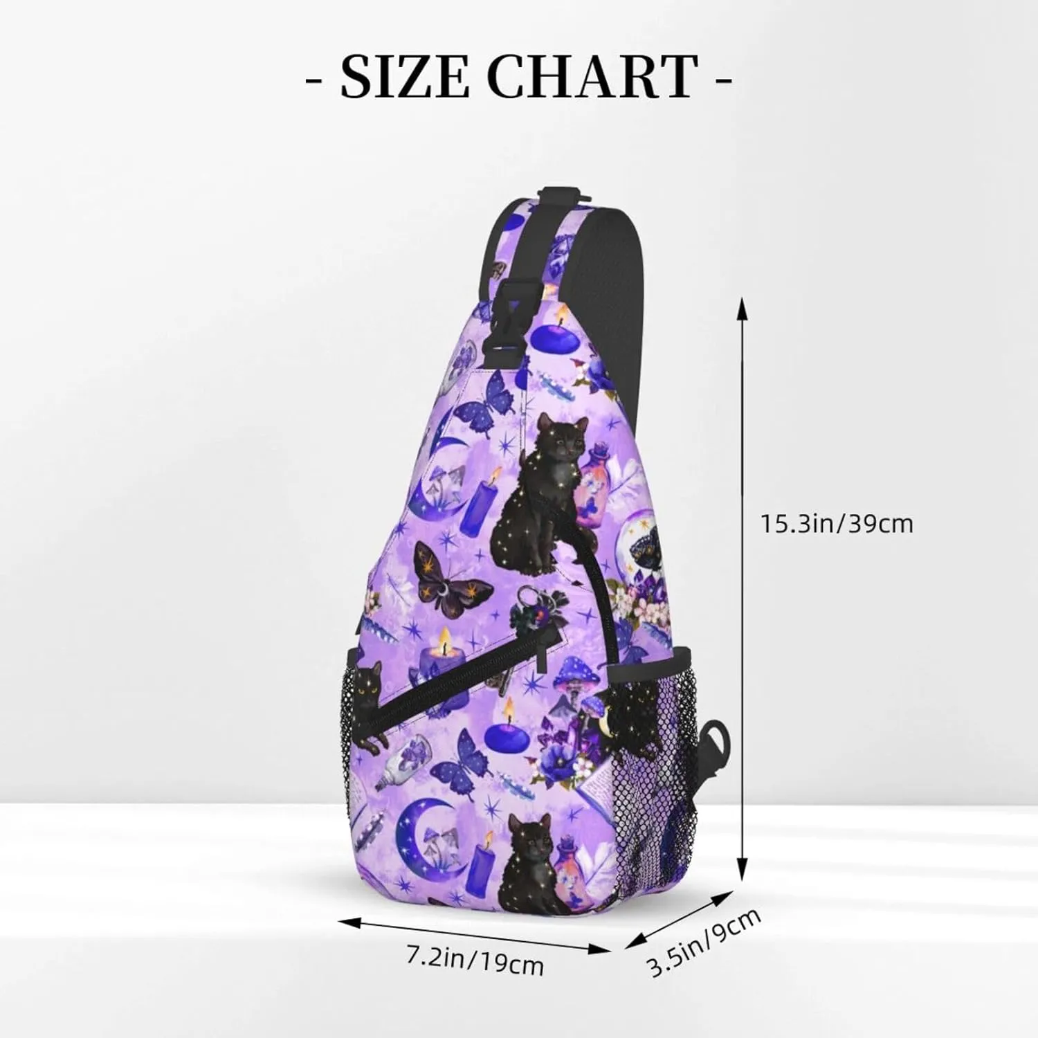 Chest Bag for Men Women for Witchy Witch Goth Black Cat Mushroom Sling Shoulder Backpack Large Capacity Crossbody with Adjustable Shoulder Strap