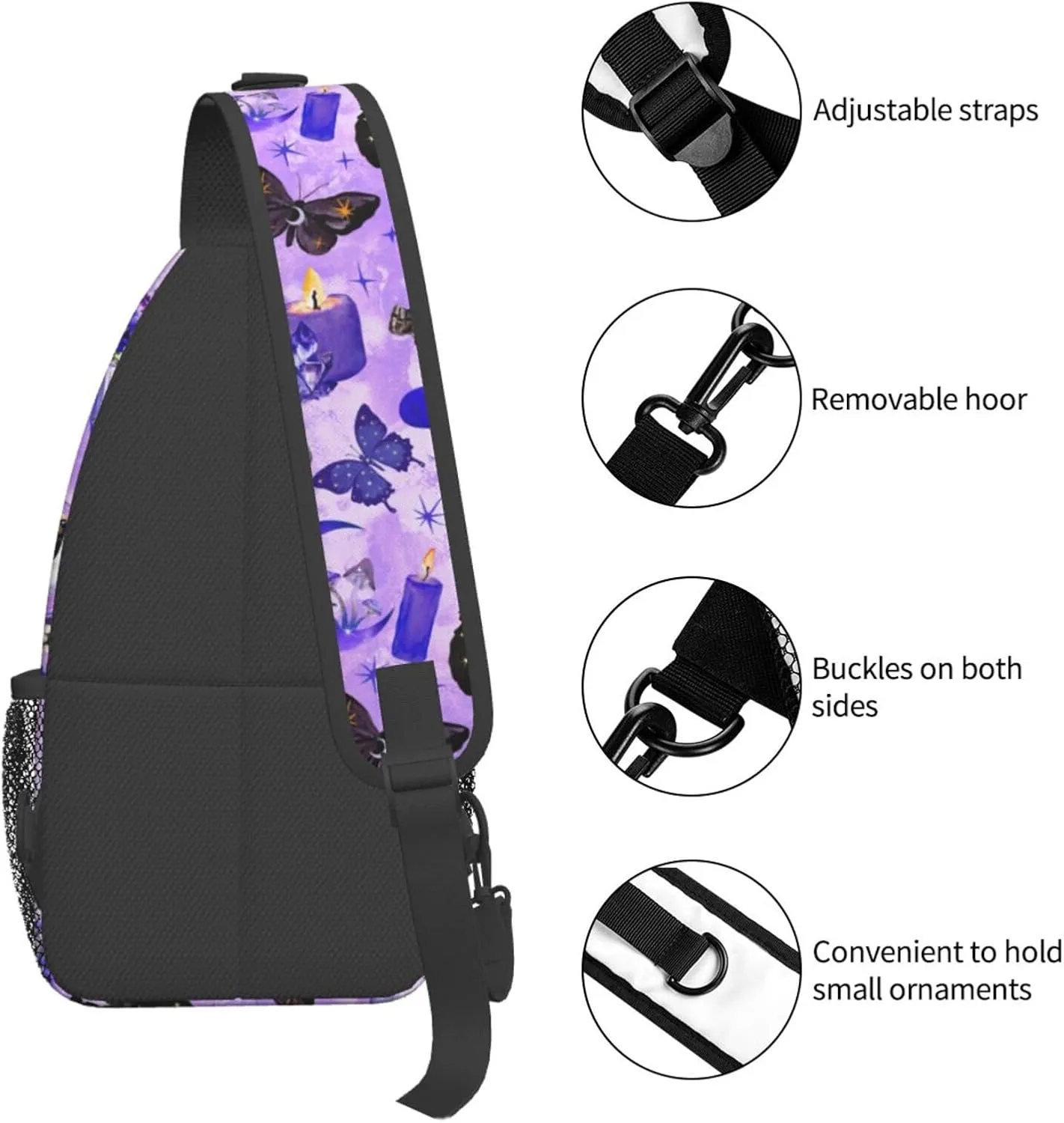Chest Bag for Men Women for Witchy Witch Goth Black Cat Mushroom Sling Shoulder Backpack Large Capacity Crossbody with Adjustable Shoulder Strap