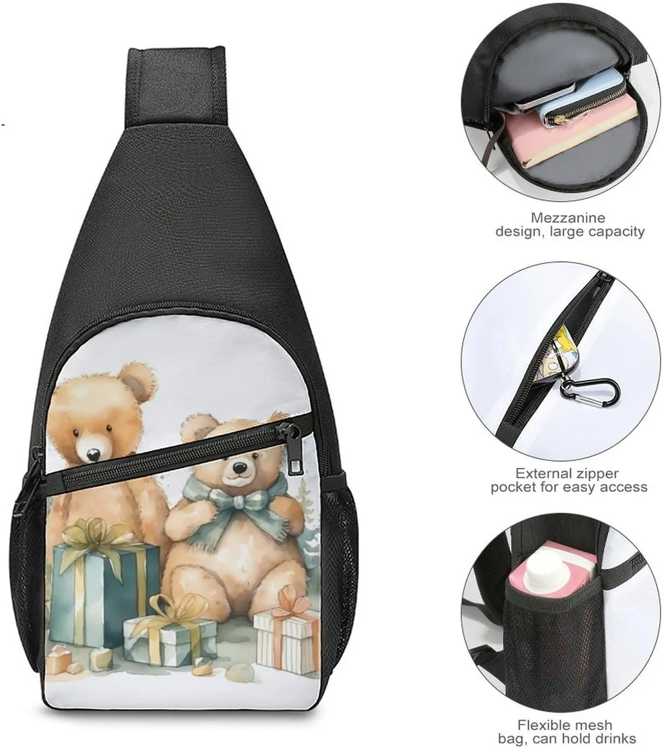 Chest Bag Sling Bag for Men Women Bear And Gift Sport Sling Backpack Lightweight Shoulder Bag for Travel
