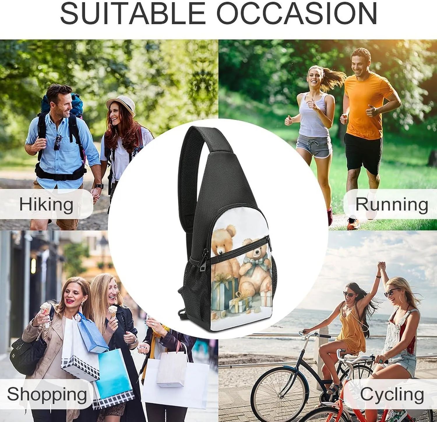 Chest Bag Sling Bag for Men Women Bear And Gift Sport Sling Backpack Lightweight Shoulder Bag for Travel