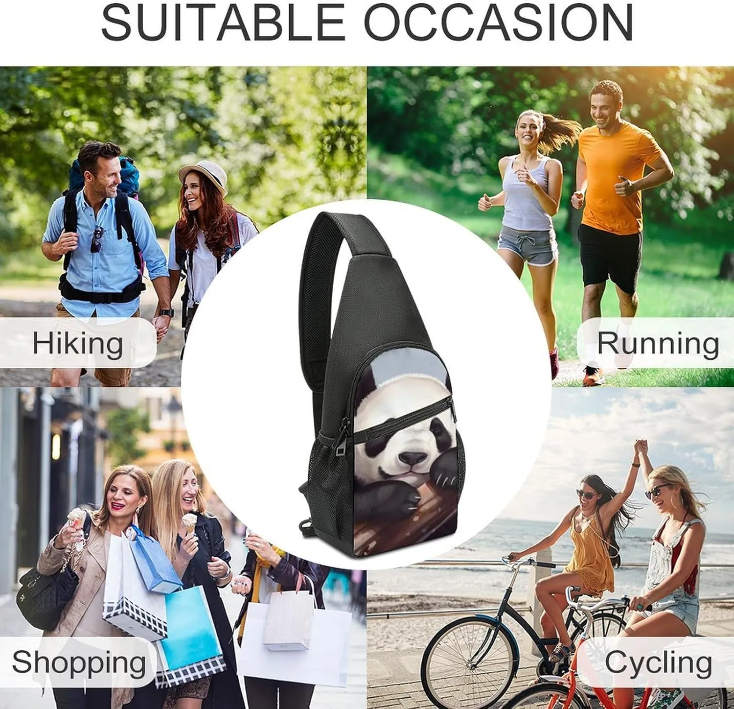 Chest Bag Sling Bag for Men Women Cute Panda Sport Sling Backpack Lightweight Shoulder Bag for Travel