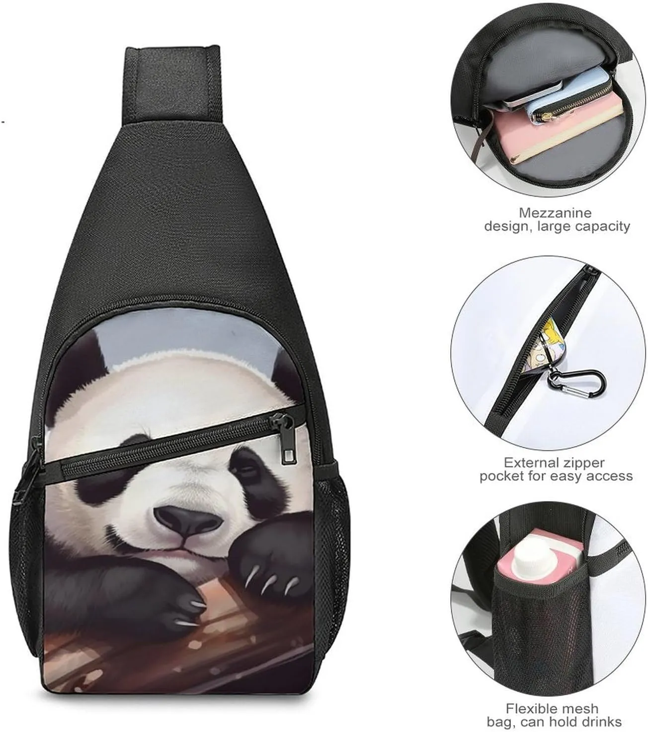 Chest Bag Sling Bag for Men Women Cute Panda Sport Sling Backpack Lightweight Shoulder Bag for Travel