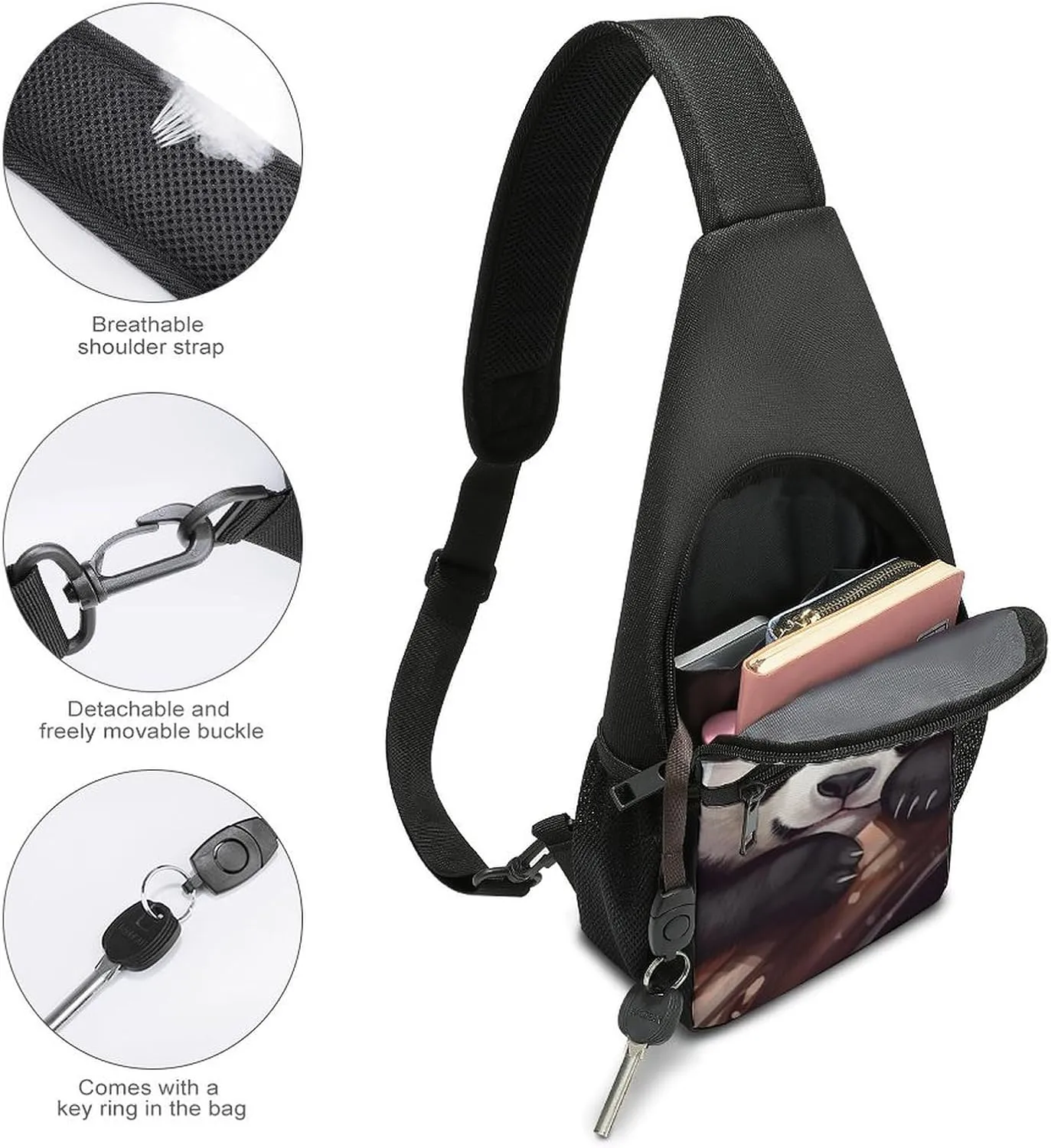 Chest Bag Sling Bag for Men Women Cute Panda Sport Sling Backpack Lightweight Shoulder Bag for Travel