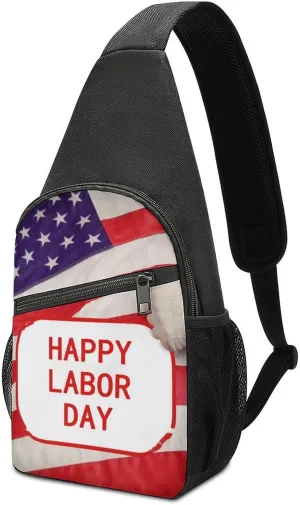 Chest Bag Sling Bag for Men Women Happy Labor Day Sport Sling Backpack Lightweight Shoulder Bag for Travel