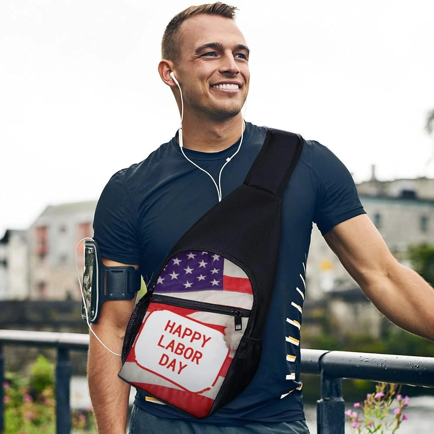 Chest Bag Sling Bag for Men Women Happy Labor Day Sport Sling Backpack Lightweight Shoulder Bag for Travel