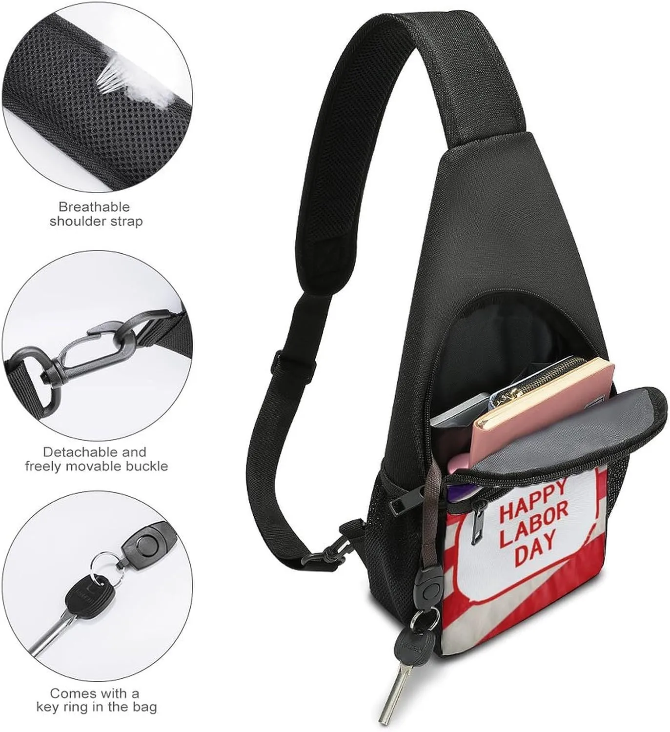 Chest Bag Sling Bag for Men Women Happy Labor Day Sport Sling Backpack Lightweight Shoulder Bag for Travel