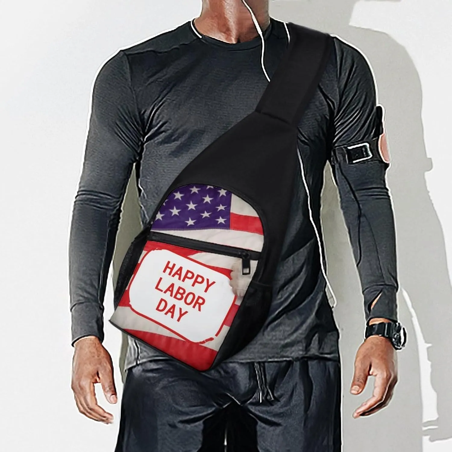 Chest Bag Sling Bag for Men Women Happy Labor Day Sport Sling Backpack Lightweight Shoulder Bag for Travel