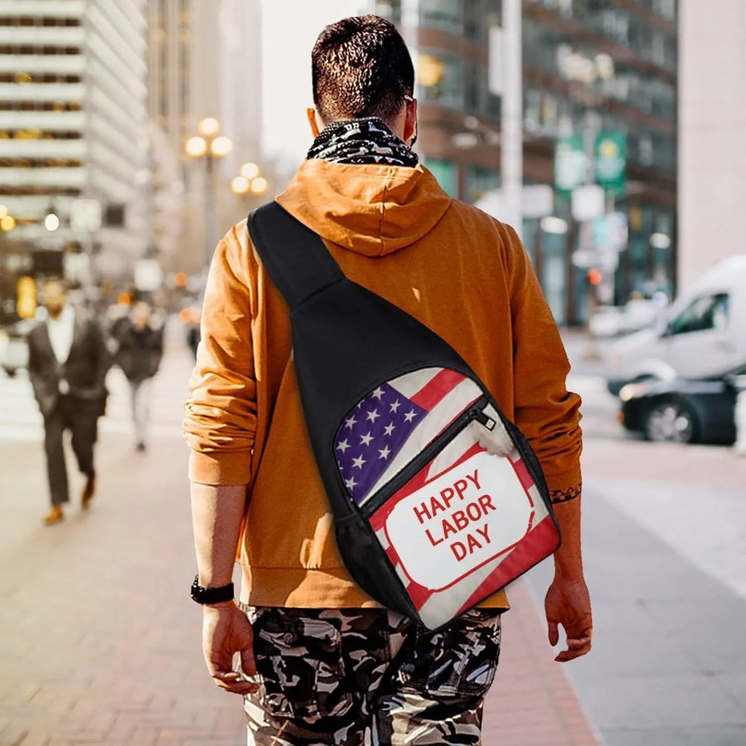 Chest Bag Sling Bag for Men Women Happy Labor Day Sport Sling Backpack Lightweight Shoulder Bag for Travel