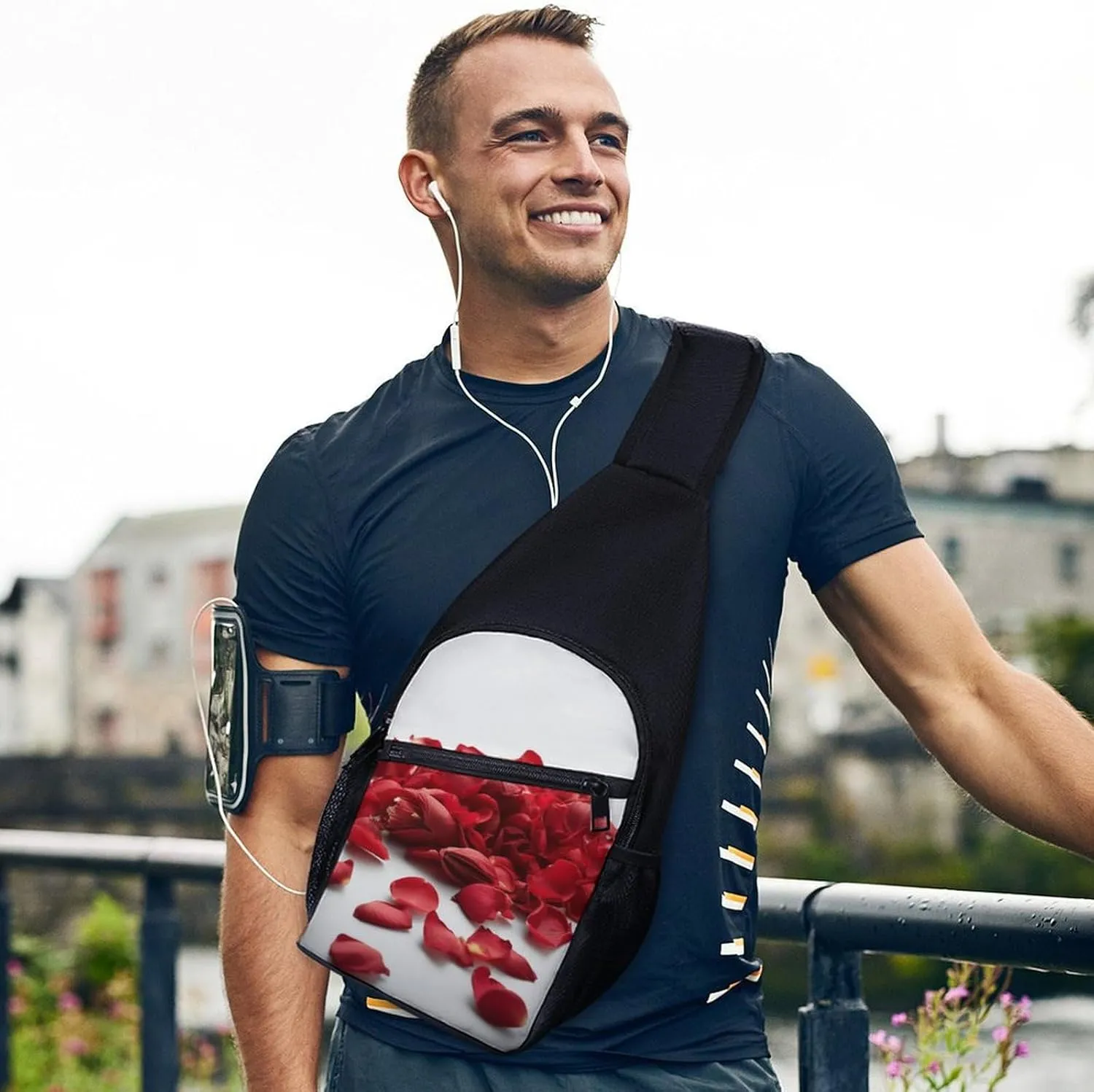 Chest Bag Sling Bag for Men Women Red Petals Scattered Sport Sling Backpack Lightweight Shoulder Bag for Travel