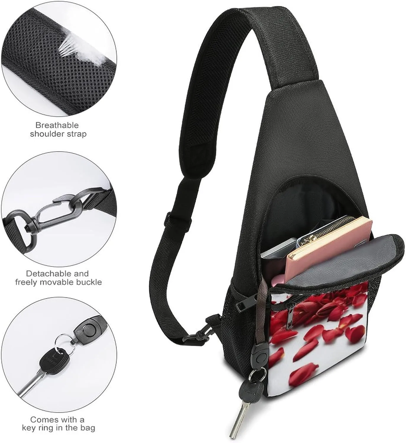 Chest Bag Sling Bag for Men Women Red Petals Scattered Sport Sling Backpack Lightweight Shoulder Bag for Travel