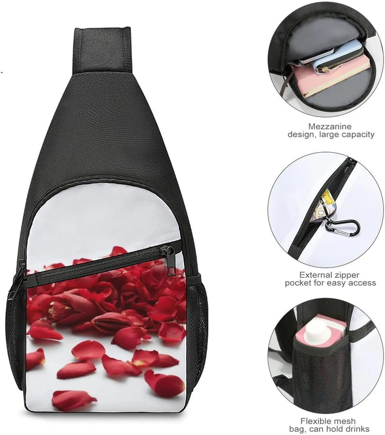 Chest Bag Sling Bag for Men Women Red Petals Scattered Sport Sling Backpack Lightweight Shoulder Bag for Travel