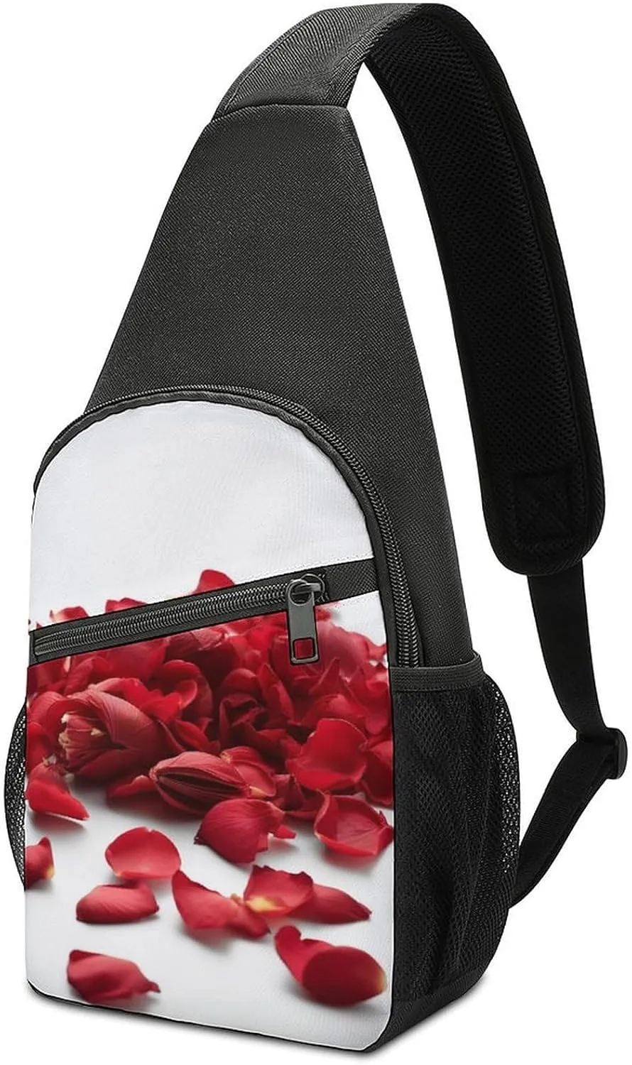 Chest Bag Sling Bag for Men Women Red Petals Scattered Sport Sling Backpack Lightweight Shoulder Bag for Travel