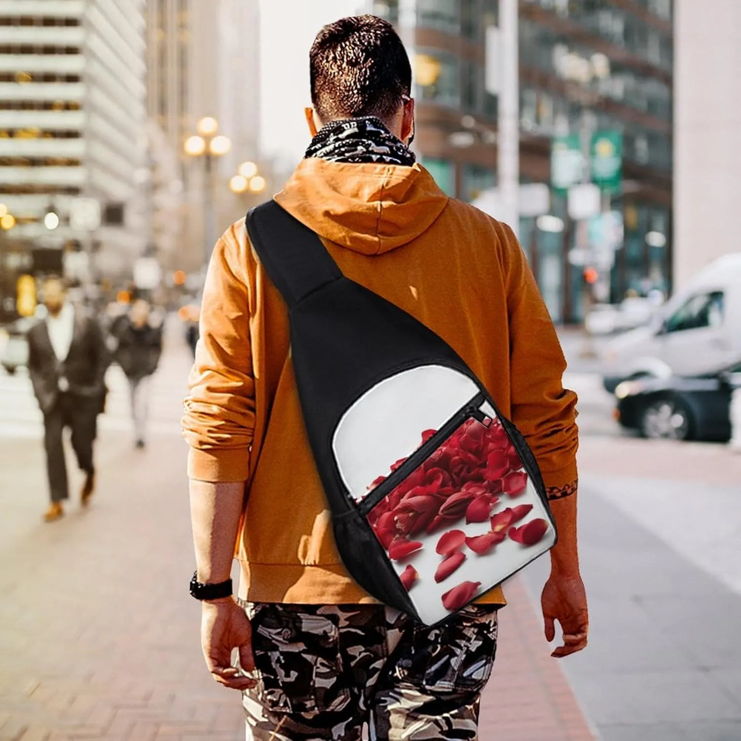 Chest Bag Sling Bag for Men Women Red Petals Scattered Sport Sling Backpack Lightweight Shoulder Bag for Travel