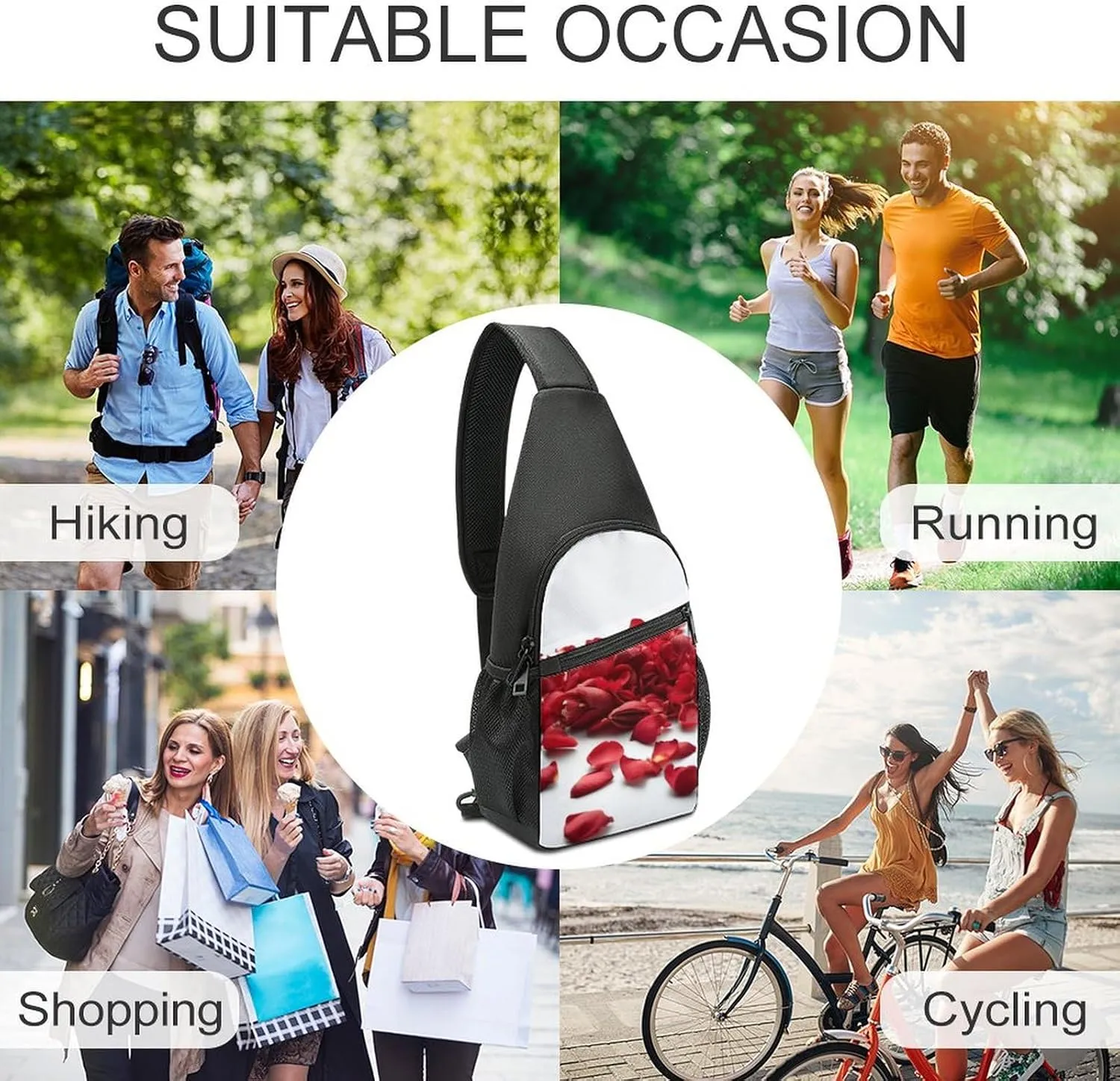 Chest Bag Sling Bag for Men Women Red Petals Scattered Sport Sling Backpack Lightweight Shoulder Bag for Travel