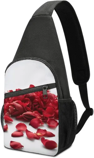 Chest Bag Sling Bag for Men Women Red Petals Scattered Sport Sling Backpack Lightweight Shoulder Bag for Travel