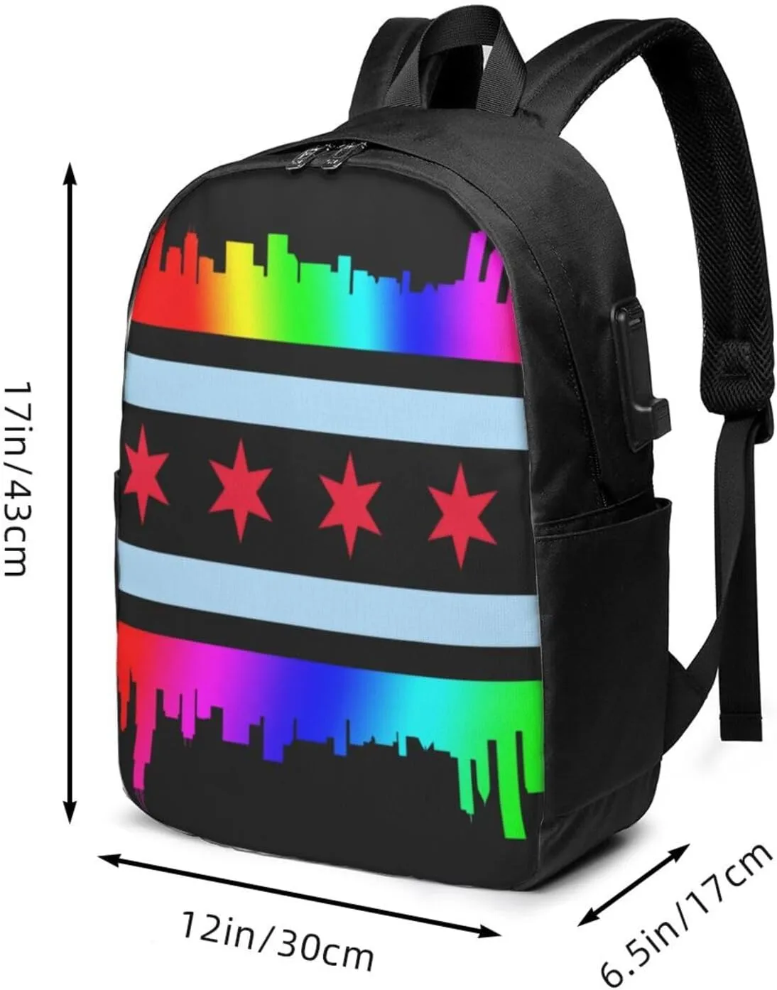 Chicago Gay LGBT Pride Rainbow Flags Laptop Backpacks Travel Backpack Casual Business Daypack Sport Rucksack Computer Bag Fits up to 17 Inch Notebook with USB Port