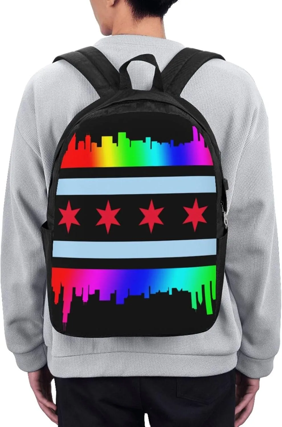 Chicago Gay LGBT Pride Rainbow Flags Laptop Backpacks Travel Backpack Casual Business Daypack Sport Rucksack Computer Bag Fits up to 17 Inch Notebook with USB Port