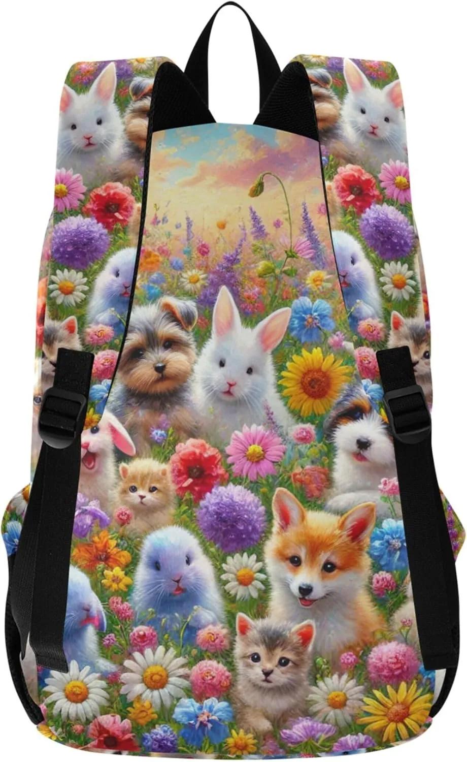 CHIFIGNO Cute Backpacks for Woman Daypack Animals Spring Garden Dog Print Everyday Cool Backpacks for Teen Girls