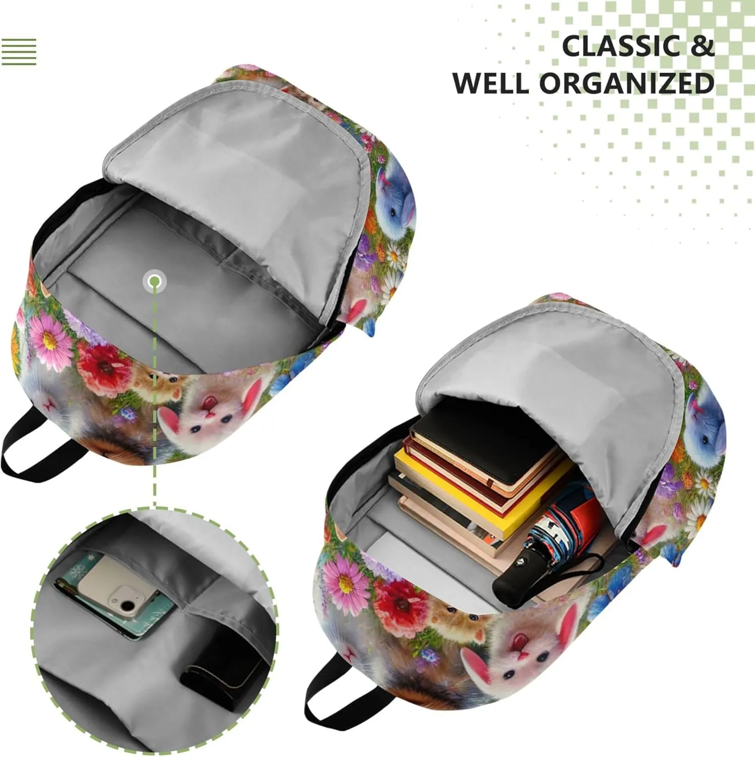 CHIFIGNO Cute Backpacks for Woman Daypack Animals Spring Garden Dog Print Everyday Cool Backpacks for Teen Girls