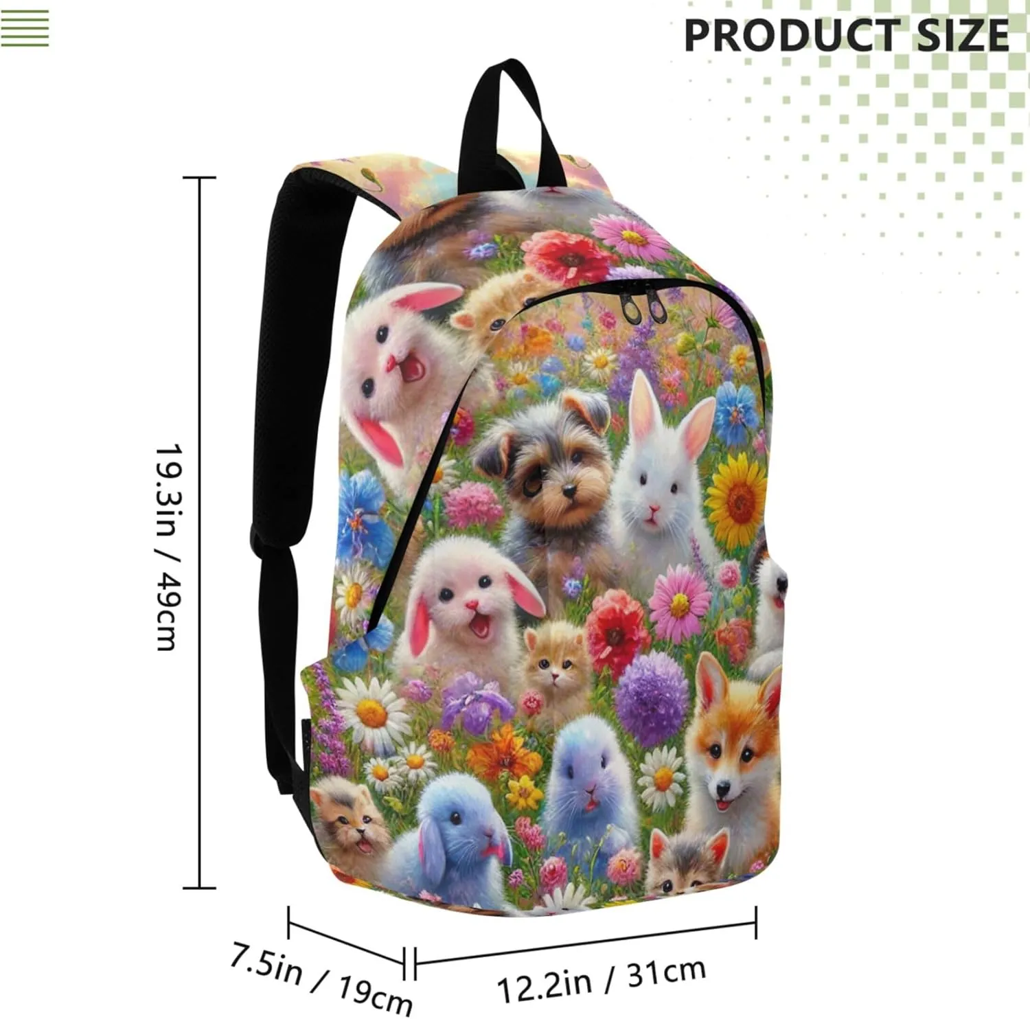 CHIFIGNO Cute Backpacks for Woman Daypack Animals Spring Garden Dog Print Everyday Cool Backpacks for Teen Girls