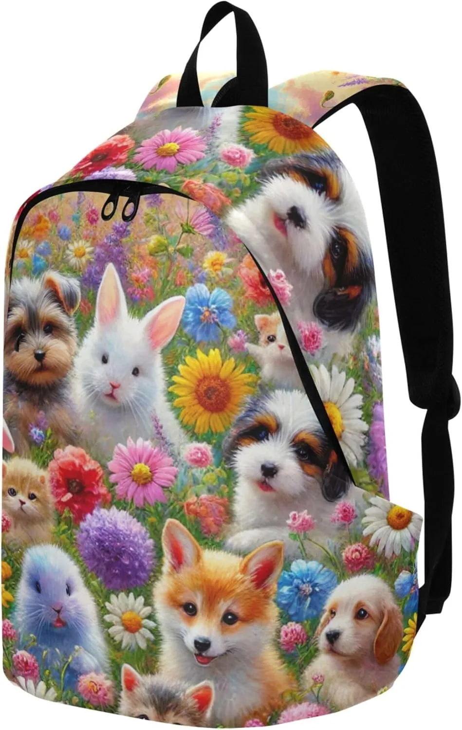 CHIFIGNO Cute Backpacks for Woman Daypack Animals Spring Garden Dog Print Everyday Cool Backpacks for Teen Girls