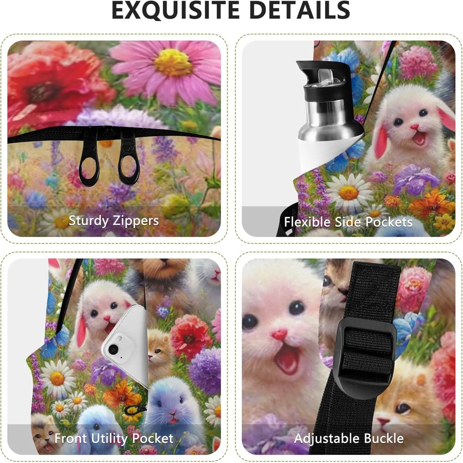 CHIFIGNO Cute Backpacks for Woman Daypack Animals Spring Garden Dog Print Everyday Cool Backpacks for Teen Girls