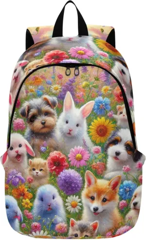 CHIFIGNO Cute Backpacks for Woman Daypack Animals Spring Garden Dog Print Everyday Cool Backpacks for Teen Girls