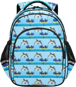 CHIFIGNO Cute Dolphins Blue Kids School Backpack with Reflective Stripes Bookbag for Girls Boys Lightweight Daypack Backpacks
