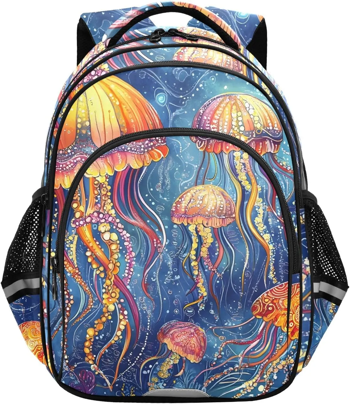 CHIFIGNO Vintage Jellyfish School Backpack Travel Laptop Bookbag with Reflective Stripes Casual Daypack Backpacks