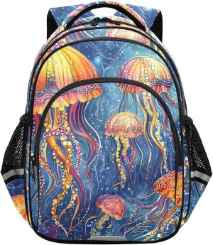 CHIFIGNO Vintage Jellyfish School Backpack Travel Laptop Bookbag with Reflective Stripes Casual Daypack Backpacks