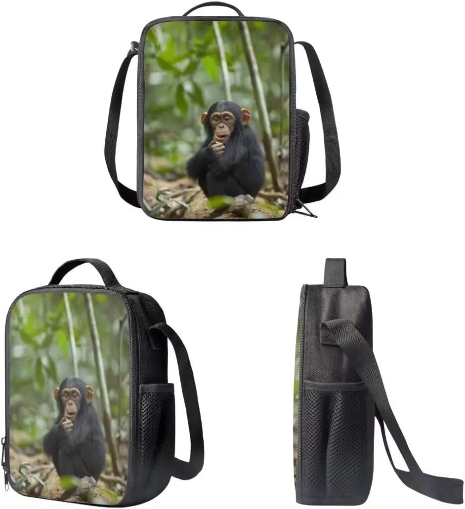 Chimpanzee Lightweight Travel School Backpack Set with Lunch Bag and Pencil Case for Girls Teens Kids