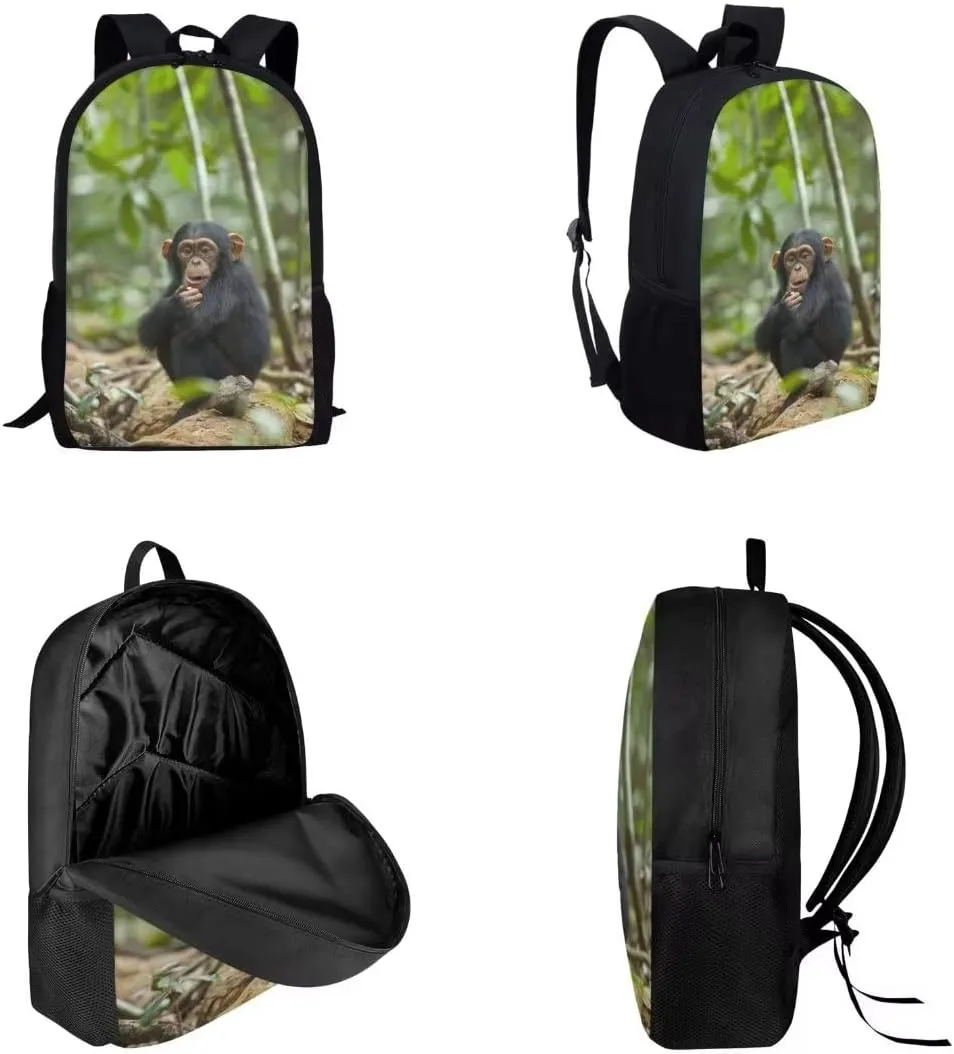 Chimpanzee Lightweight Travel School Backpack Set with Lunch Bag and Pencil Case for Girls Teens Kids