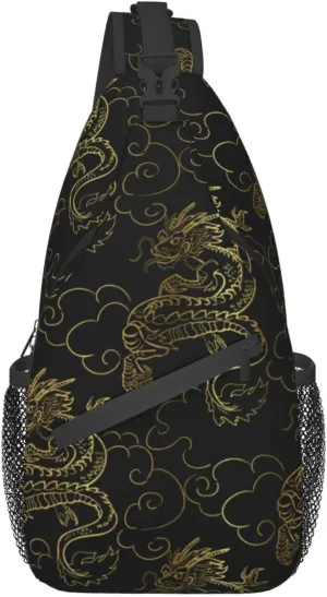 Chinese Dragon Pattern Sling Bags for Men Crossbody Shoulder Chest Bags Casual Sports Bag for Travel Hiking Gym