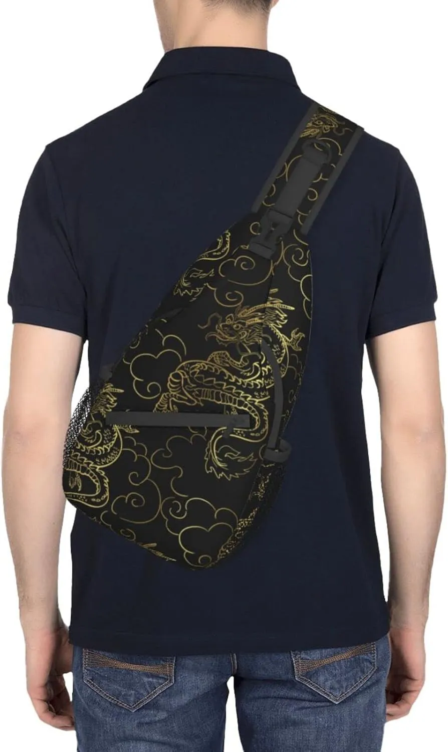 Chinese Dragon Pattern Sling Bags for Men Crossbody Shoulder Chest Bags Casual Sports Bag for Travel Hiking Gym