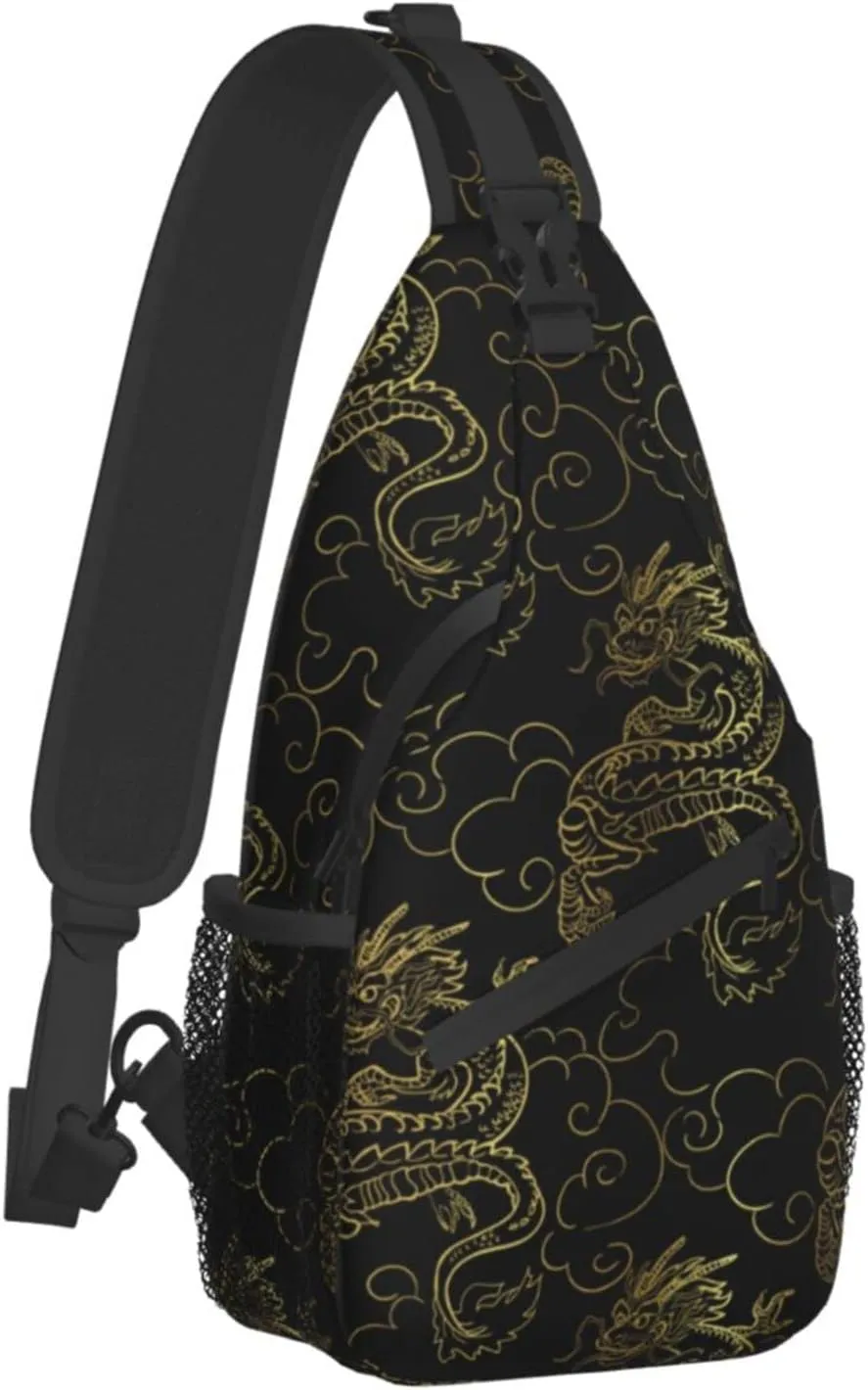 Chinese Dragon Pattern Sling Bags for Men Crossbody Shoulder Chest Bags Casual Sports Bag for Travel Hiking Gym