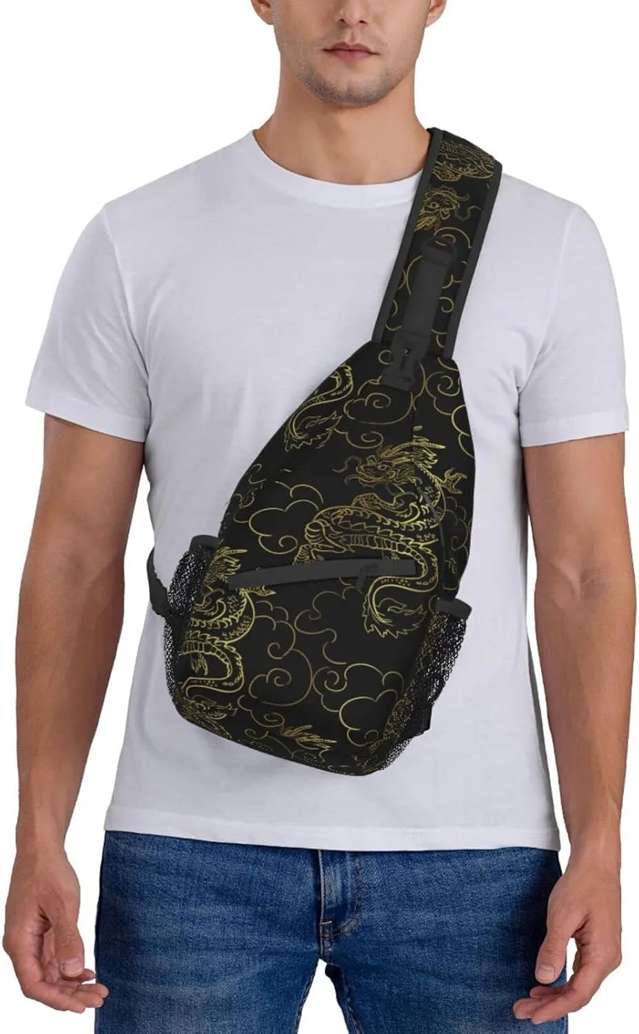 Chinese Dragon Pattern Sling Bags for Men Crossbody Shoulder Chest Bags Casual Sports Bag for Travel Hiking Gym