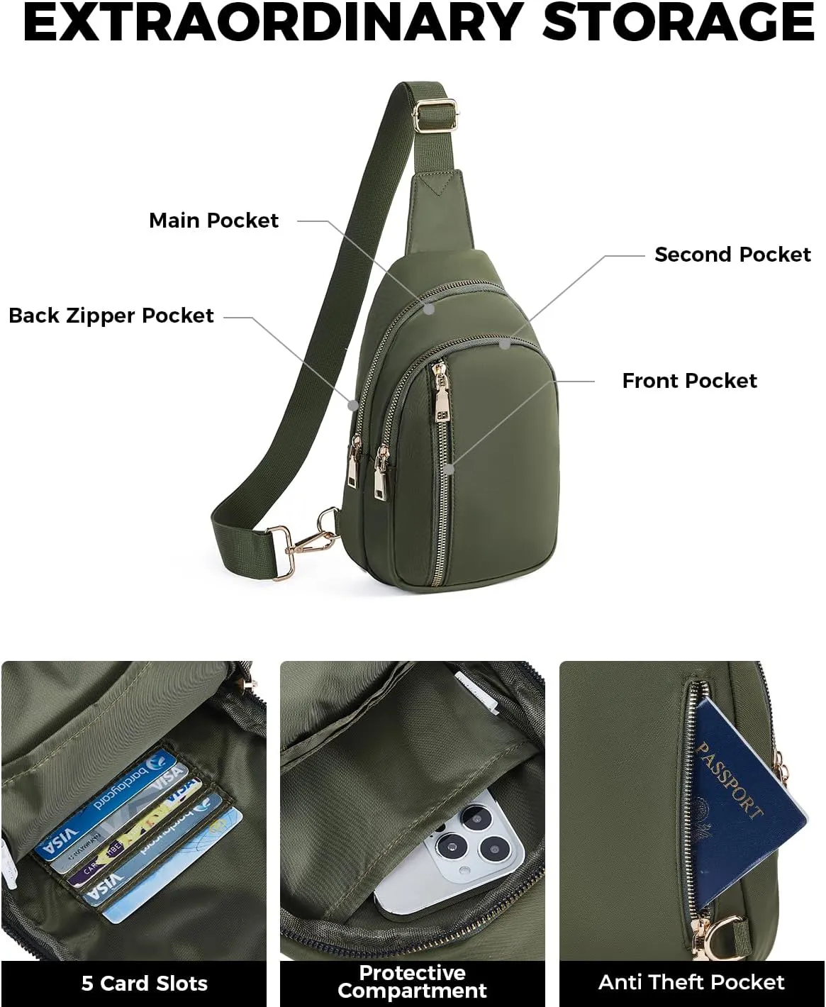 CHOLISS Large Sling Bag for Women and Men, Anti Theft Crossbody Bags with Extended Strap, Nylon Travel Crossbody Fanny Packs