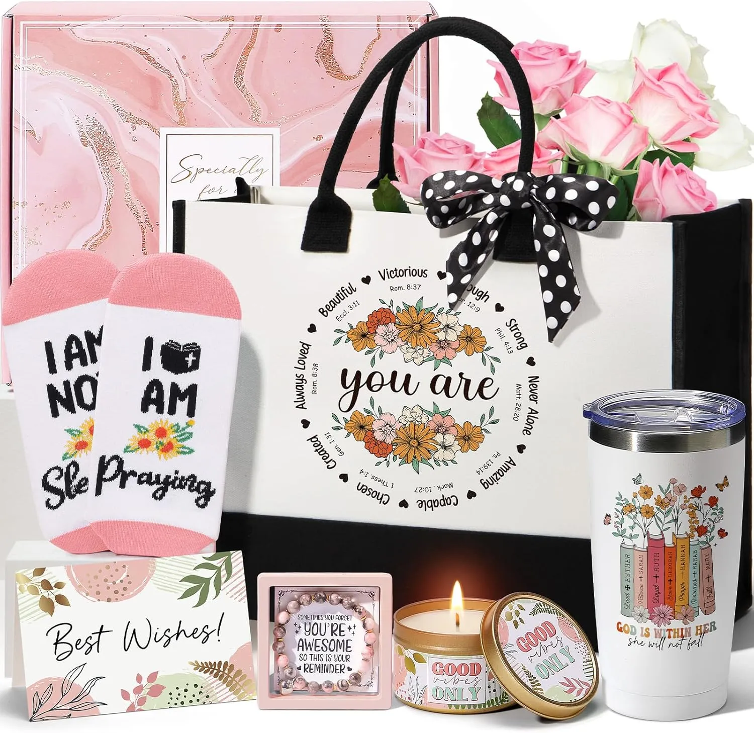 Christian Gifts for Women Faith, Inspirational Religious Gifts for Women, Catholic Spiritual Gifts Unique Mothers Day Birthday Gifts for Mom Women Sister Friends Grandma Coworker w/Canvas Tote Bag