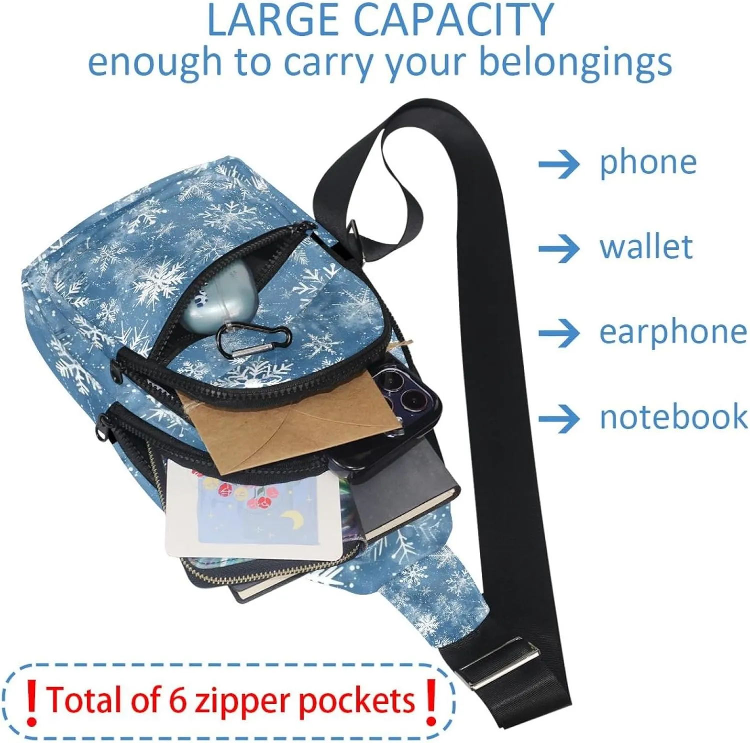 Christmas Snowflakes 8 Sling Backpack, Adjustable Crossbody Shoulder Bag Travel Hiking Daypack