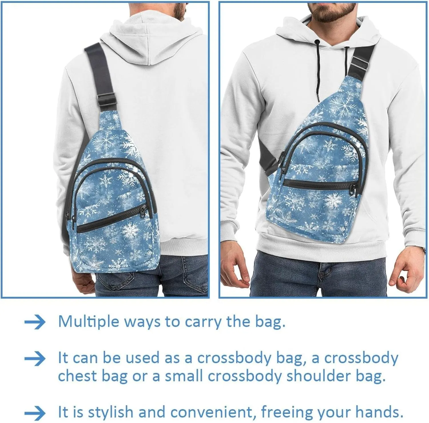 Christmas Snowflakes 8 Sling Backpack, Adjustable Crossbody Shoulder Bag Travel Hiking Daypack