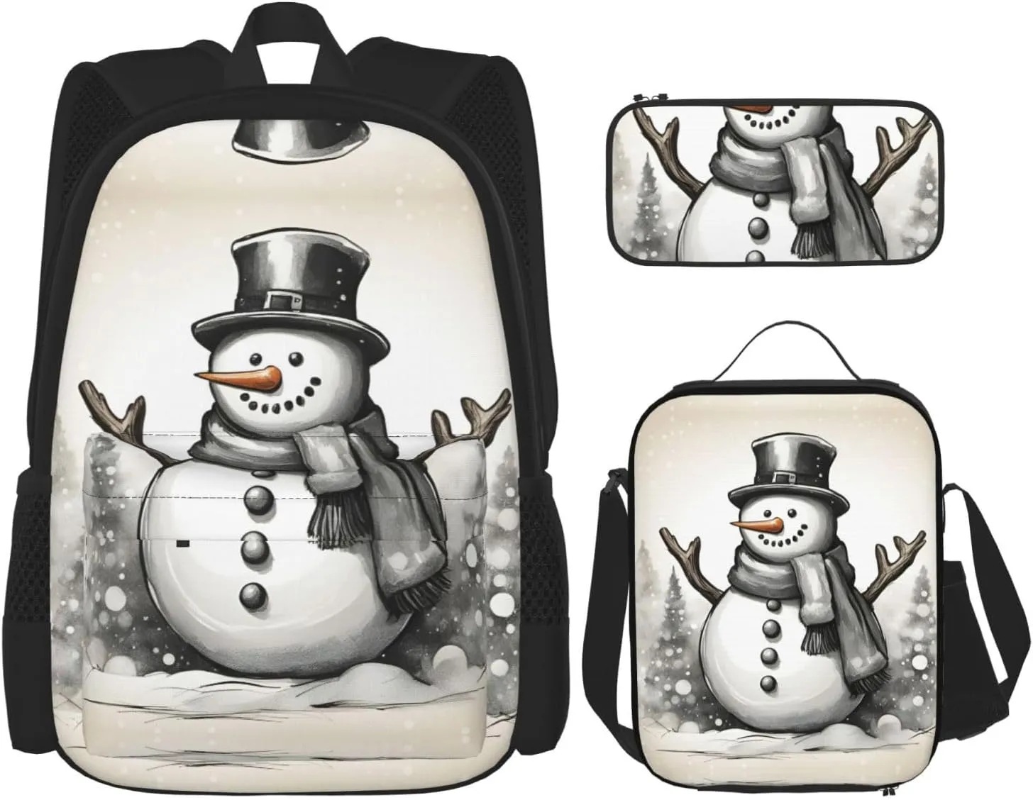 Christmas Snowman 1 Print Versatile Adjustable Shoulder Fashion Backpack Lunch Bag Pencil Case Large Capacity