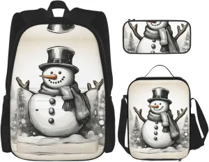 Christmas Snowman 1 Print Versatile Adjustable Shoulder Fashion Backpack Lunch Bag Pencil Case Large Capacity