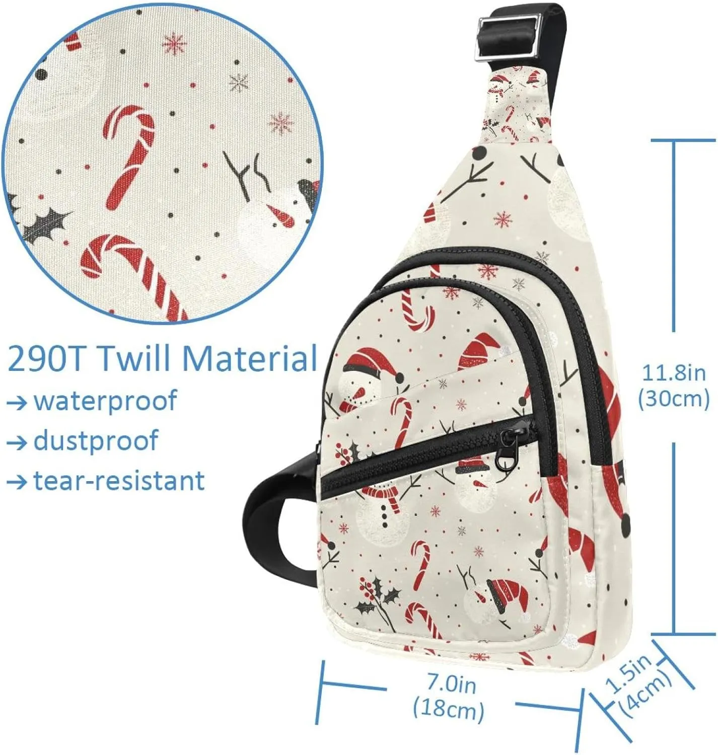 Christmas Snowman Sling Backpack, Adjustable Crossbody Shoulder Bag Travel Hiking Daypack