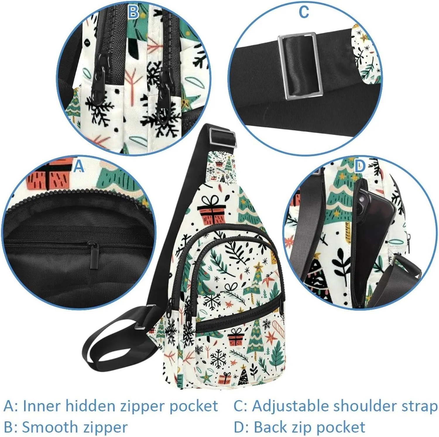 Christmas tree gifts garlands stars twigs and leaves (2) Sling Bag for Women Men Crossbody Shoulder Tote Blet Bags Backpack Fanny Pack Travel Purse
