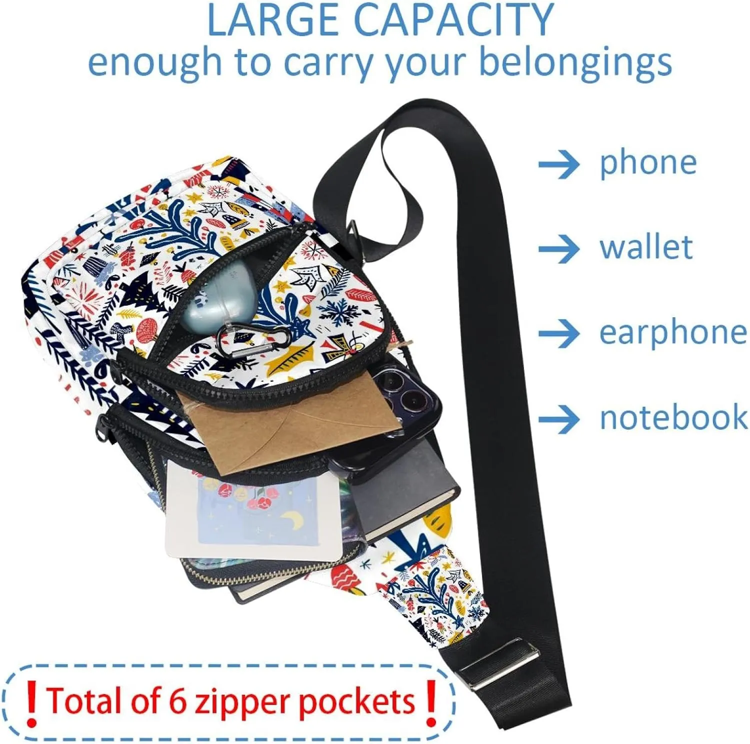 Christmas tree gifts garlands stars twigs and leaves 4 Crossbody Small Sling Bag Sling Backpack for Travel Sports Hiking