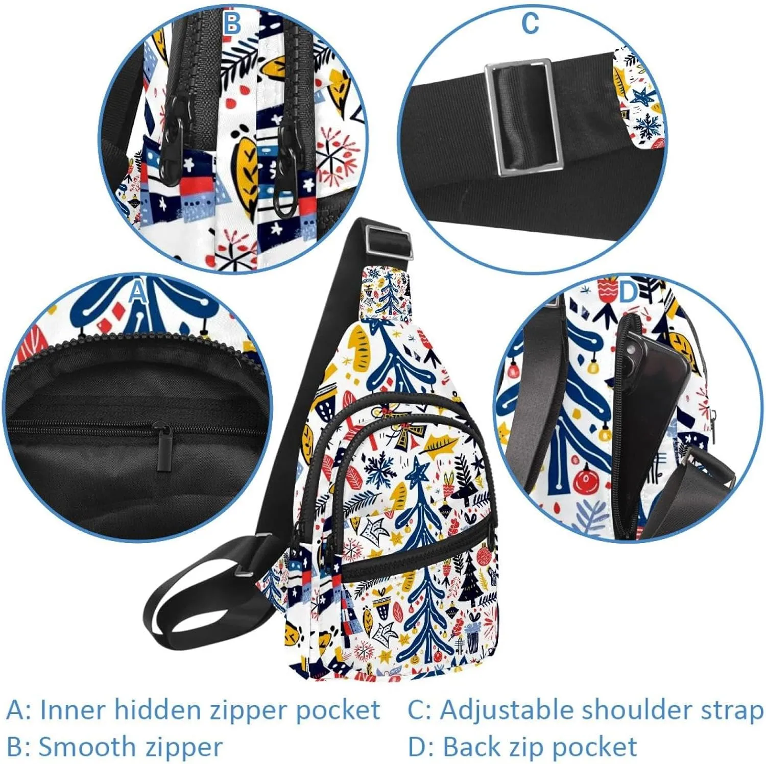 Christmas tree gifts garlands stars twigs and leaves 4 Crossbody Small Sling Bag Sling Backpack for Travel Sports Hiking