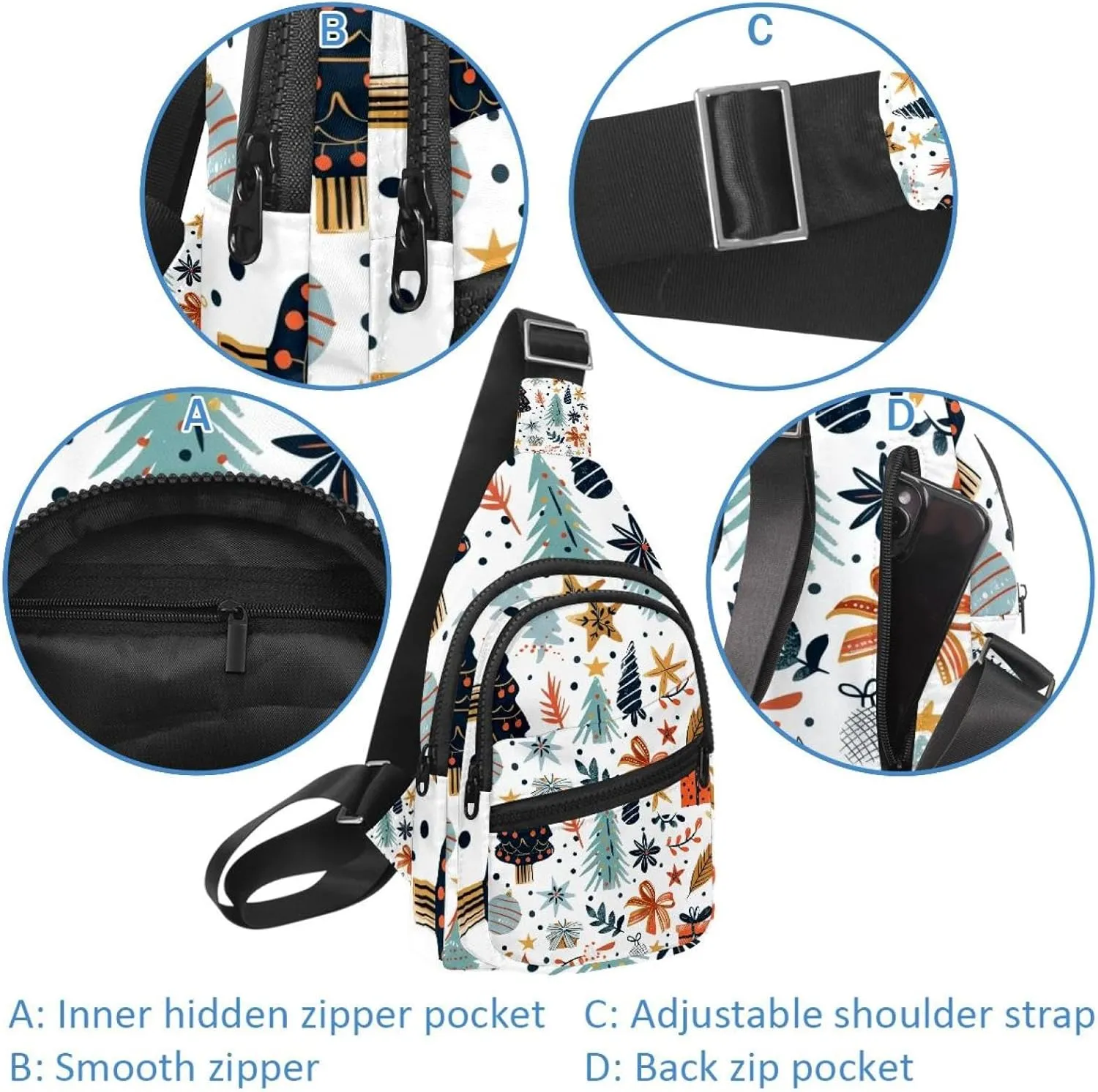 Christmas tree gifts garlands stars twigs and leaves 7 Sling Backpack Bag